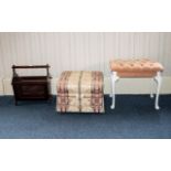 A Small Mixed Lot Of Furniture To include magazine rack, buttoned cushion dressing table stool and