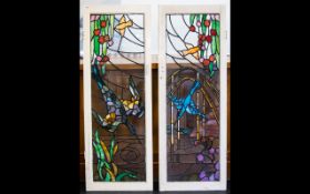 A Pair Of Stained Glass Leaded Doors Circa early - mid 20th century, hand leaded in polychrome,
