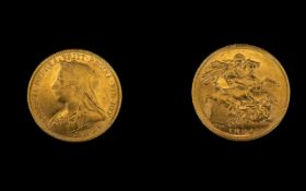 Queen Victoria 22ct Gold - Old Head Full Sovereign - Date 1894, Sydney Mint. High Grade E.F.