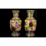 A Pair Of 20th Century Chinese Zi Jin Cheng Cloisonne Vases Brass vases of lobed form comprising