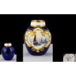 Royal Crown Derby Fine Quality - Small Hand Painted Ships Vase of Globular Shape. c.1900. Height 3.
