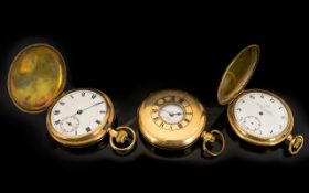 Three Gold Plated Pocket Watches To Include A Thomas Russell & Son Full Hunter Pocket Watch.