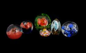 A Collection of Vintage Glass Paperweights ( 6 ) Six In Total. Various Sizes and Makes.