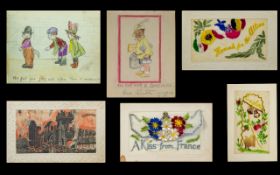 Postcard Album Containing ( 17 ) Seventeen Silk Postcards Various Subjects + A Further Collection