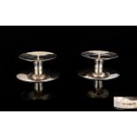 Elizabeth II Contemporary Designed Solid Pair of Silver Squat Candlesticks of Pleasing Form.