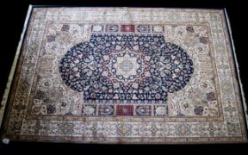 A Very Large Woven Silk Carpet Keshan rug with blue ground and traditional Middle Eastern floral