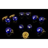 A Complete 18ct Yellow Gold Diamond And Enamel Gentleman's Dress Set Comprising a pair of cufflinks,