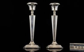 Edwardian Period - Elegant Pair of Silver Candlesticks of Tapered Form,