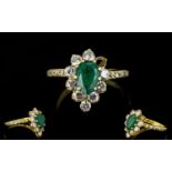 18ct Gold Emerald And Diamond Cluster Ri