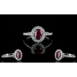 18ct White Gold Ruby And Diamond Cluster