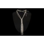 White Crystal Long Tasselled Necklace, t