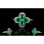 Emerald and White Zircon Quatrefoil Ring