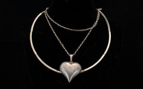 Contemporary Silver Heart Pendant Neckla