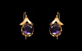 Antique 14ct Gold And Amethyst Earrings