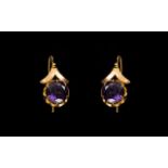 Antique 14ct Gold And Amethyst Earrings