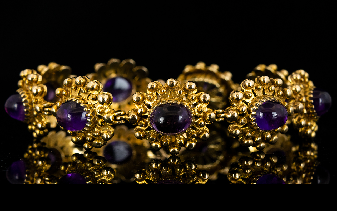 9ct Gold And Amethyst Fancy Link Bracele - Image 2 of 3