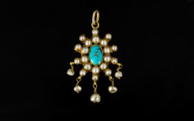 Antique 15ct Gold Turquoise And Pearl Pe