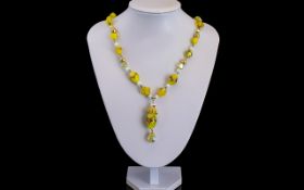 Vintage Long Beaded Necklace, In Yellow