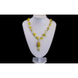 Vintage Long Beaded Necklace, In Yellow