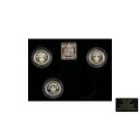 Royal Mint 1984-1987 One Pound Silver Proof Piedfort Set Boxed set of four coins - one missing