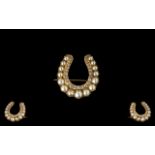 Victorian Period - Superb Quality 18ct Gold Horseshoe Brooch Set with Diamonds & Pearls.