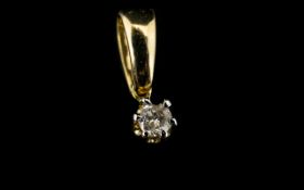 9ct Yellow Gold And Diamond Pendant Single stone pendant with claw setting stamped 375