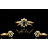 18ct Gold Attractive Natural Green Sapphire & Diamond Set Dress Ring.