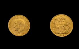 George V 22ct Gold Full Sovereign - Date 1913. London Mint, Top Grade - E.F. Uncirculated Condition.