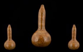 A Scrimshaw Sailors Valentine Double Gourd etched with geometric design and characters, height,