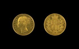 Queen Victoria 22ct Gold Young Head/Shield Back Full Sovereign Date 1855. London Mint. Good Grade.