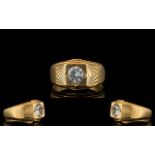 A Solid 9ct Gold - Gents Single Stone Set Ring of Pleasing Design and Form.