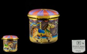 Elliot Hall Enamels Circular Lidded Pot - Titled 'The Carousel' signed by A. Roberts, date 11/6/12.