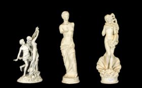 A Collection Of Three Reproduction Classical Figures Each raised on circular base, the tallest,