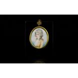 A 19th Century Portrait Miniature Black Lacquered frame and glazed,