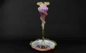 A Late Victorian Powell Style Vaseline Glass Single Epergne Bowl base with tulip form vase with