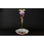 A Late Victorian Powell Style Vaseline Glass Single Epergne Bowl base with tulip form vase with