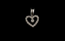 9ct White Gold And Diamond Heart Pendant Stamped 9k,