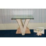 A Modern Continental Occasional Table Bevelled glass table with brick and marble effect V-Form