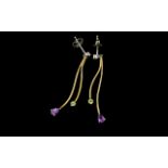 Pair Of 9ct Gold Diamond And Gemset Earrings Organic form two strand drop earrings set to bottom