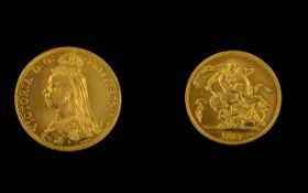 Queen Victoria 22ct Gold Jubilee Head Two Pound Coin - date 1887. London mint, high grade coin, E.