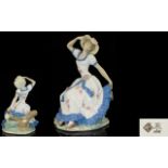 Nao by Lladro Large and Impressive Porcelain Figure of a Young Woman Wearing a Summer Dress Seated
