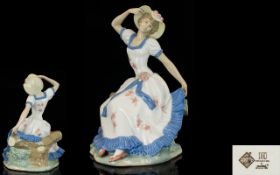 Nao by Lladro Large and Impressive Porcelain Figure of a Young Woman Wearing a Summer Dress Seated