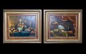 Spanish Oil Paintings By L. Blanco Two in total housed in ornate neoclassical style gilt frames.