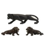 Pair Of Carved Wooden Wild Animals Each realistically carved,