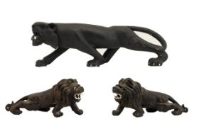 Pair Of Carved Wooden Wild Animals Each realistically carved,