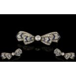 Art Deco Period - Superb 18ct White Gold Diamond And Sapphire Set Brooch,