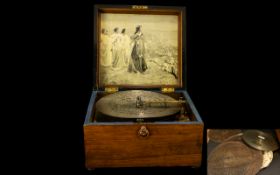 Walnut Cased Polyphonic Music Box Complete with 18 Metal Discs. c.1900.