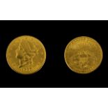 United States Liberty Head 22ct Gold 20 Dollar Coin - date 1907. High grade coin. E. F condition.