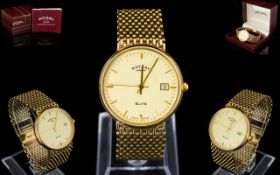 Rotary - Elite Handsome Gentleman's 9ct Gold Circular Dial - Integral Mesh Bracelet Wrist Watch of