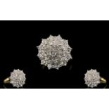 Ladies - Attractive 18ct Gold Diamond Set Cluster Ring, Flower head Design. The Diamonds are